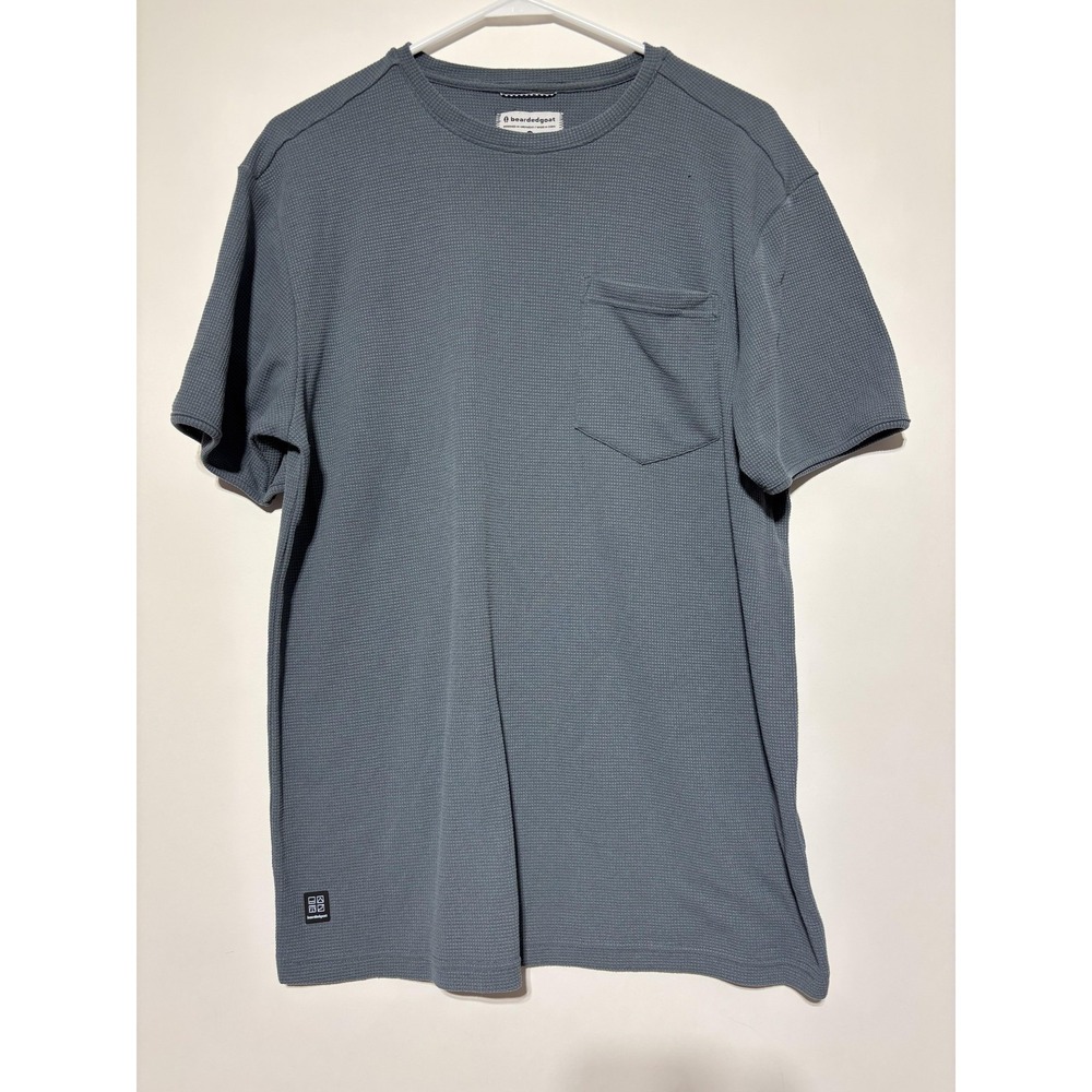 beardedgoat Shirt Mens Small Blue Gray Waffle Knit Short Sleeve Chest Pocket